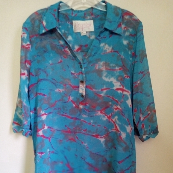 Rory Beca popover sheer abstract watercolor blouse - Picture 1 of 9